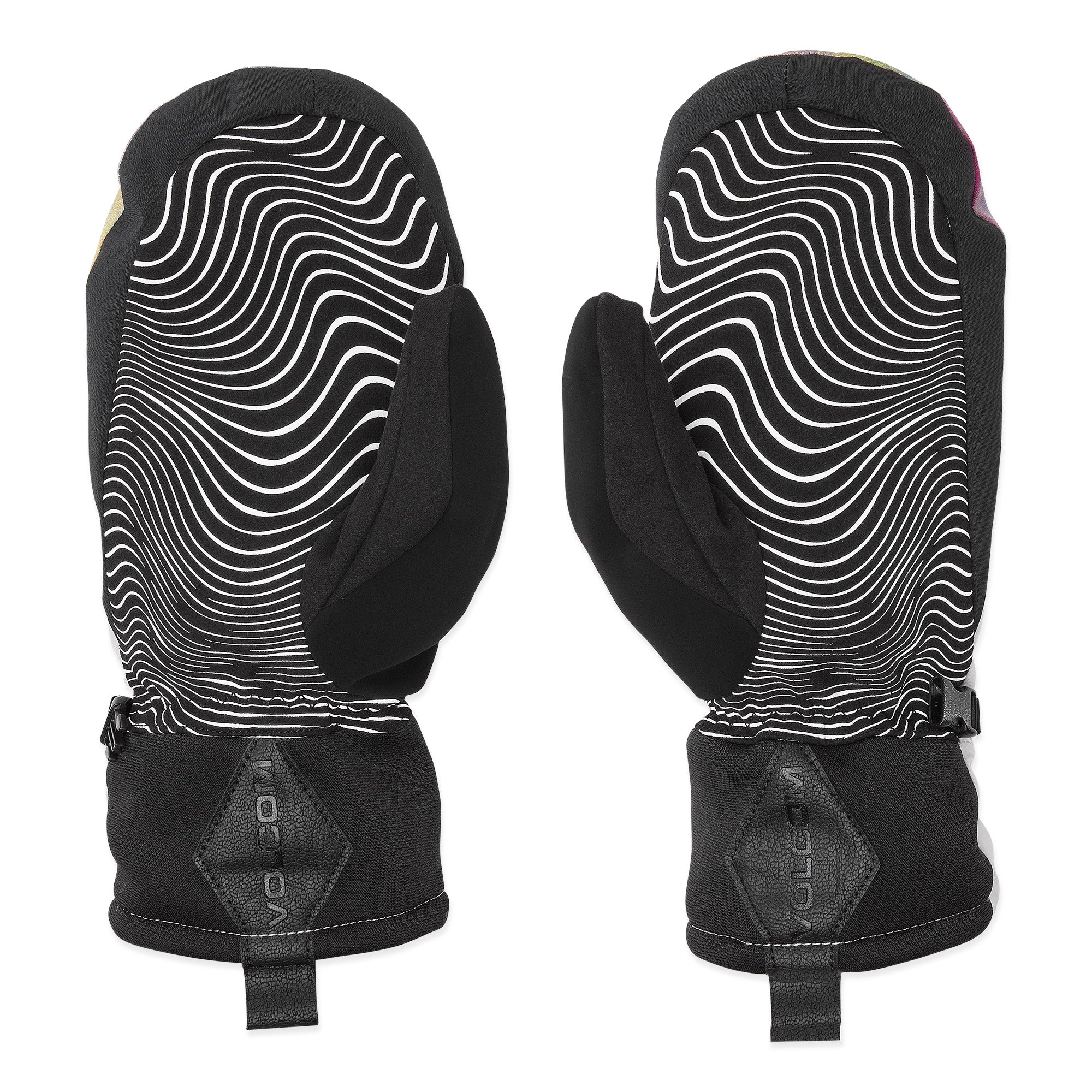 Volcom Men's V.Co Nyle Mitt - Black mittens with white wavy lines on palm and back of hand.
