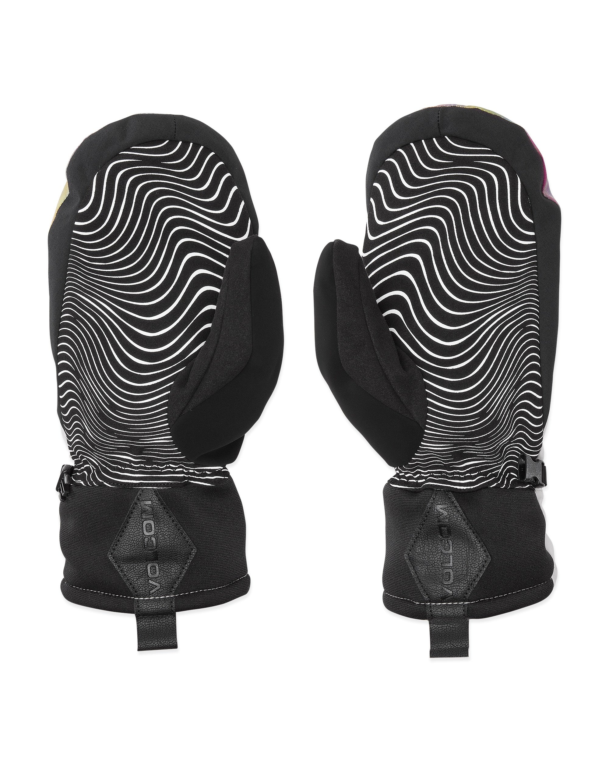 Volcom Men's V.Co Nyle Mitt - Black mittens with white wavy lines on palm and back of hand.
