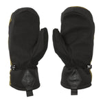 Volcom Men's V.Co Nyle Mitt - A pair of black mittens with a yellow logo on the cuff and a strap closure at the wrist.