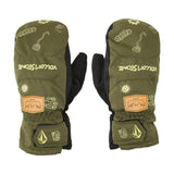 Volcom Men's V.Co Nyle Mitt - Olive green mittens with a brown leather patch on the wrist and a white logo.