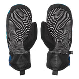 Volcom Men's V.Co Nyle Mitt - A pair of black and blue mittens with a wavy white line pattern on the palm side, featuring a strap closure at the wrist.