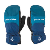 Volcom Men's V.Co Nyle Mitt - A pair of blue mittens with a black palm and white stitching on the wrist strap.