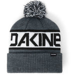 Dakine Jameson Knit Beanie 2025 - A gray beanie with a black and white stripe around the middle, featuring a large pom-pom on top.