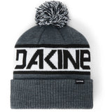 Dakine Jameson Knit Beanie 2025 - A gray beanie with a black and white stripe around the middle, featuring a large pom-pom on top.