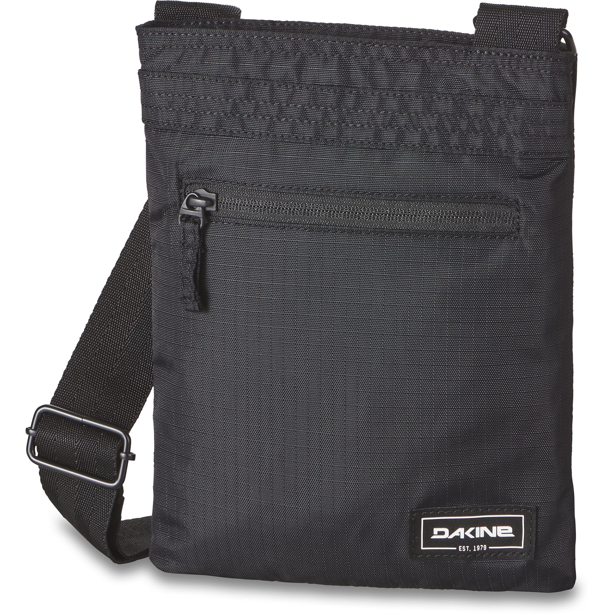 Dakine Jive Crossbody Bag 2025 - A black cross-body bag with a zippered pocket on the front and adjustable strap.