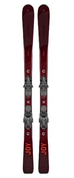 Head Women's Total Joy Skis with Joy 11 Bindings - Red skis with white lettering and bindings, featuring a glossy finish.