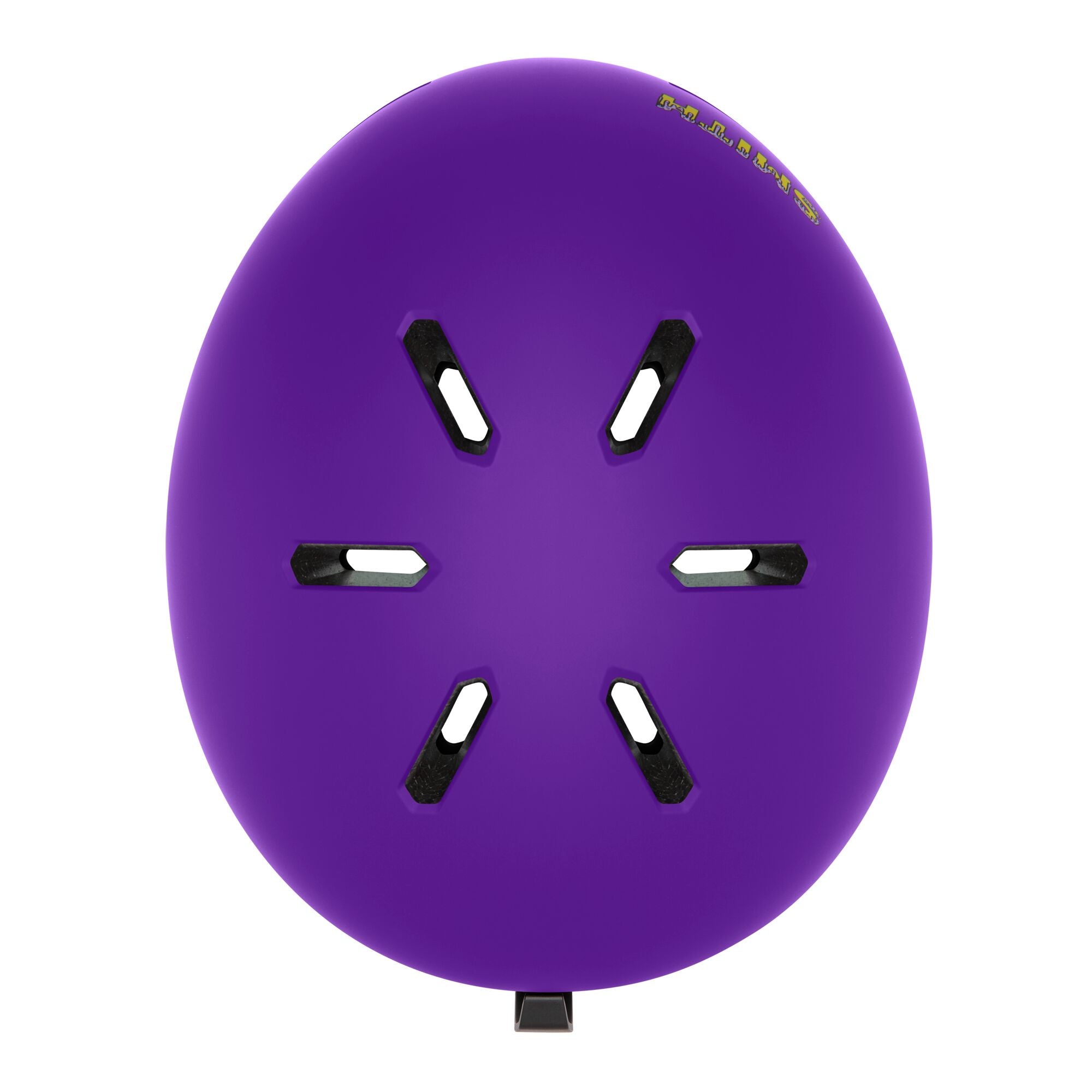 Kids MIPS ski helmet, purple, top view with six vent openings