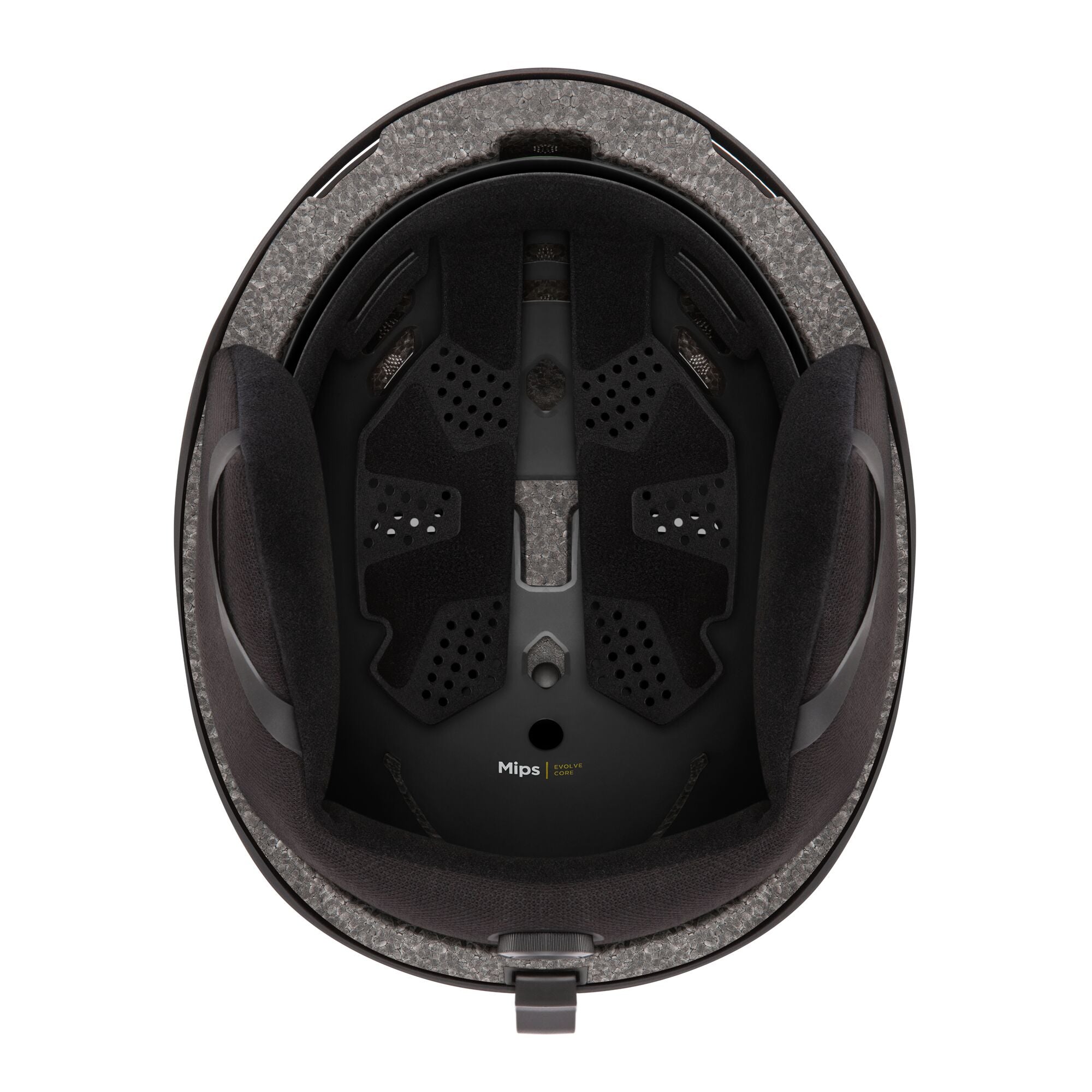 Kids MIPS ski helmet interior view with padding and vent channels