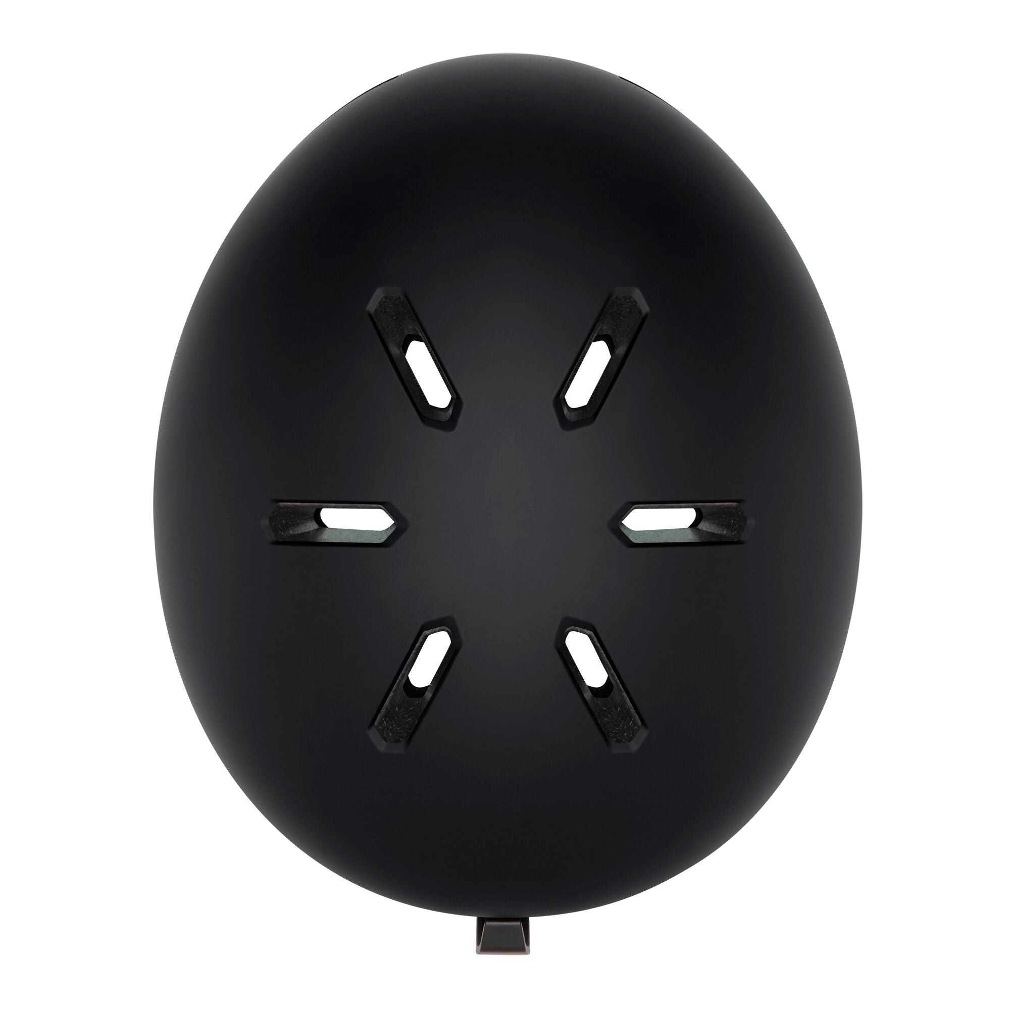 Kids MIPS ski helmet, matte black, top view with six vent openings