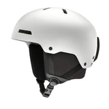 Kids MIPS ski helmet, matte white, side profile with chin strap and ear protection