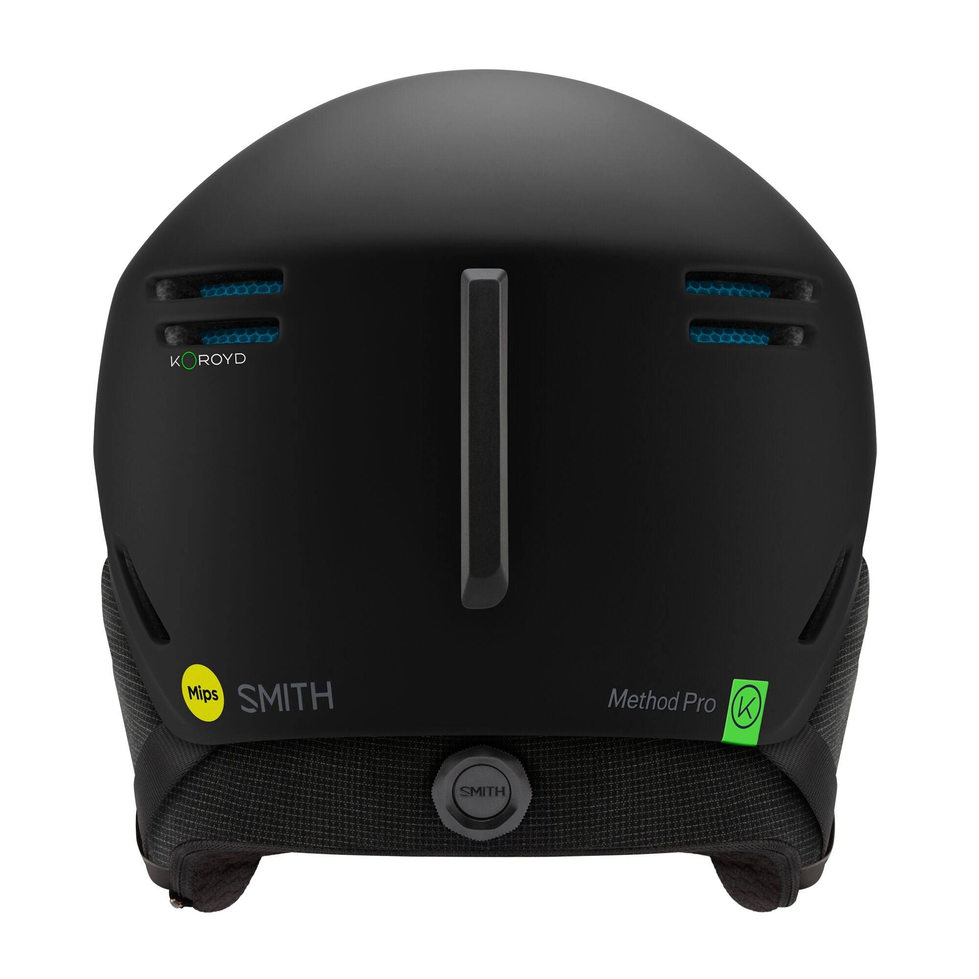 Smith Method Pro MIPS helmet, matte black front view with center channel and side vents.