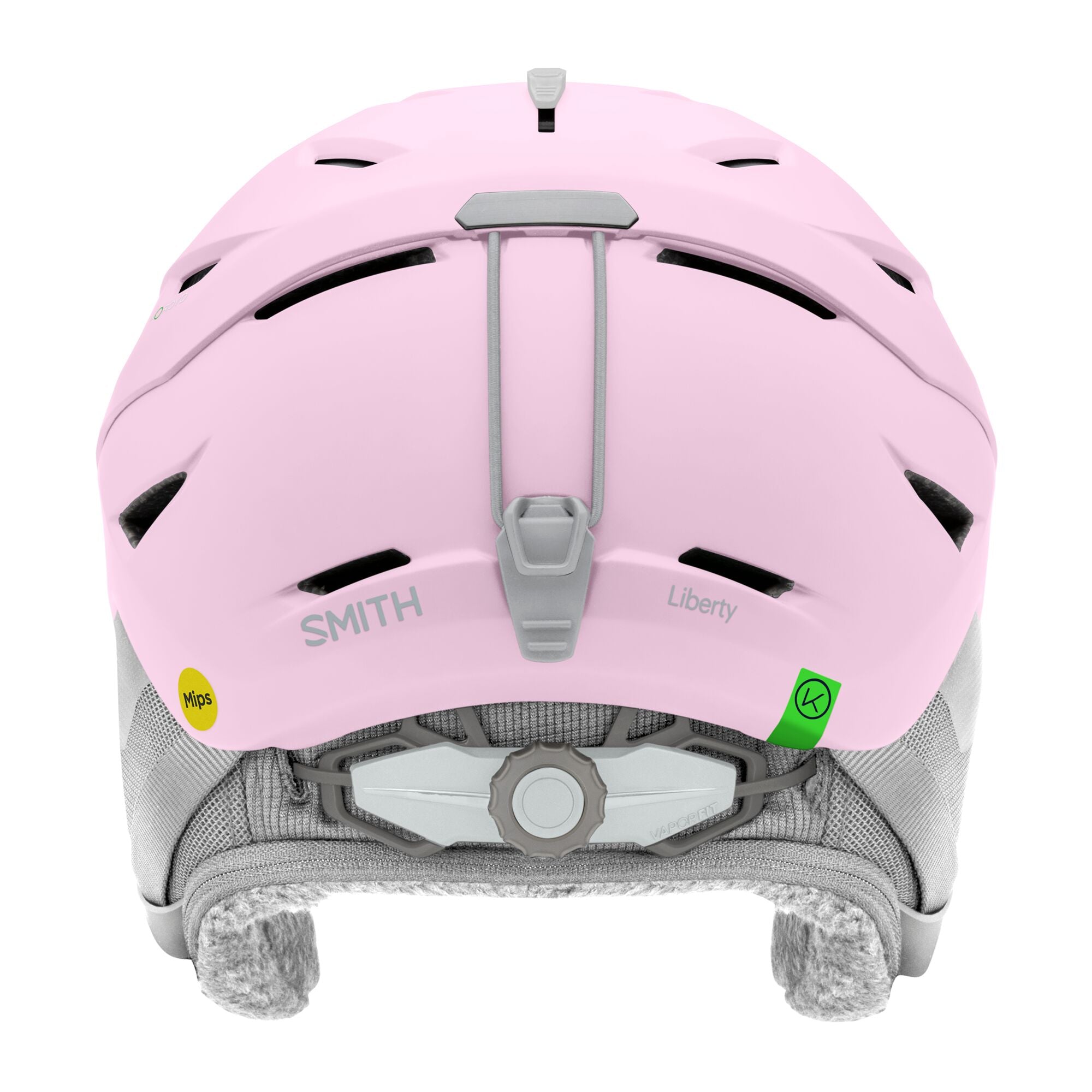 Smith Liberty MIPS helmet in light lavender, top view with adjustment buckle and vents