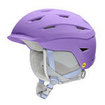 Smith Liberty MIPS helmet in purple, side view with chin strap and vents