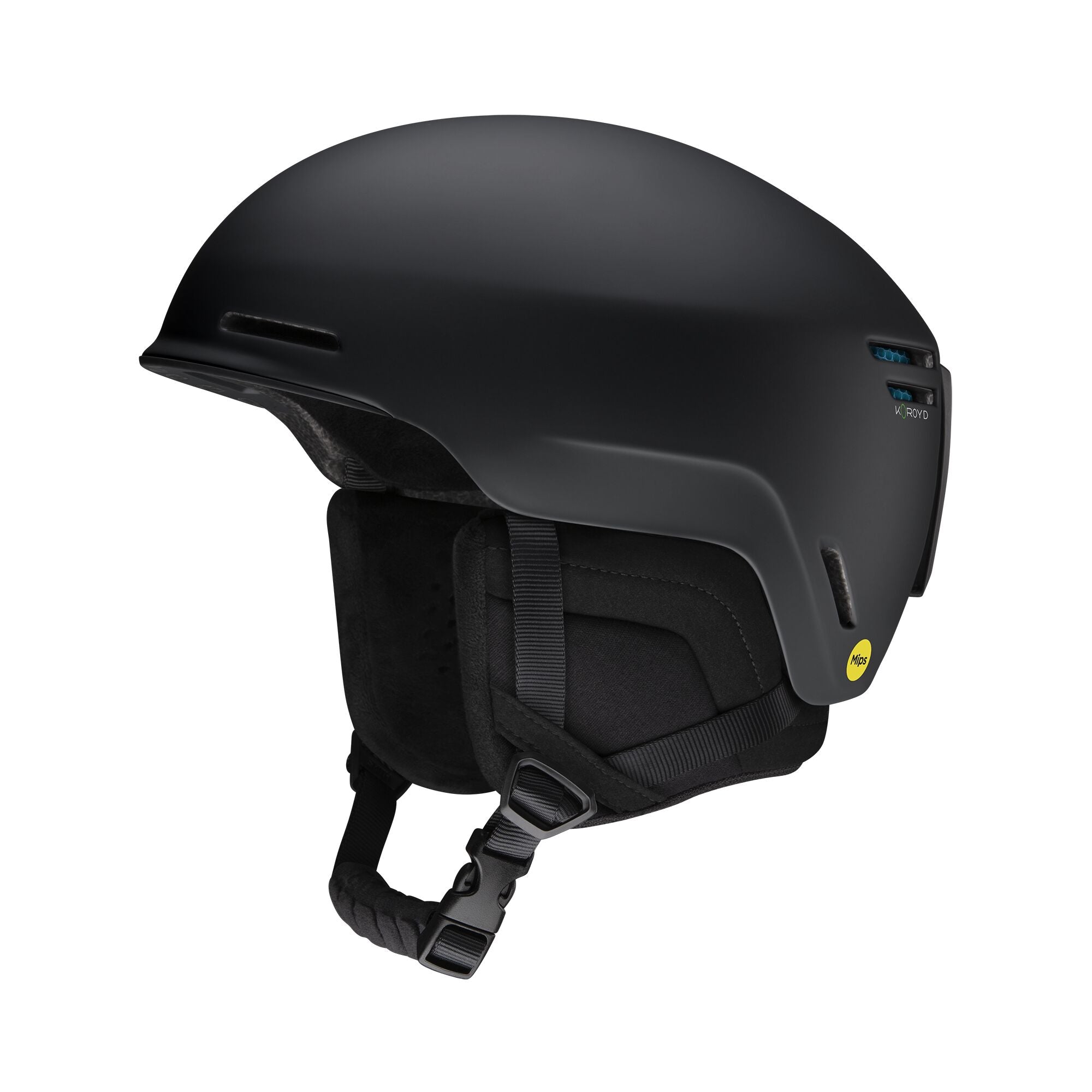 Smith Method Pro MIPS helmet, matte black side view with chin strap and vent openings.