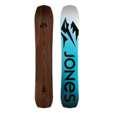 Jones Flagship Snowboard 2022 - A brown woodgrain snowboard with a black logo at the top and a small black graphic near the bottom.