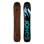 Jones Flagship Snowboard 2022 - A brown woodgrain snowboard with a black logo featuring three mountain peaks at the top.