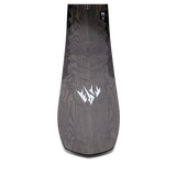 Jones Ultra Flagship Snowboard 2024 - A black snowboard with a wood grain pattern on its top surface, featuring a white logo at the center of the board.