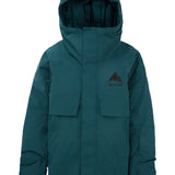 Burton Junior's Ascutney 2L Insulated Jacket 2025 - A dark green jacket with a hood, featuring two chest pockets and a zipper down the front.