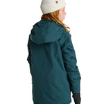 Burton Junior's Ascutney 2L Insulated Jacket 2025 - A dark green jacket with a hood, featuring a small black logo on the upper left side of the back.