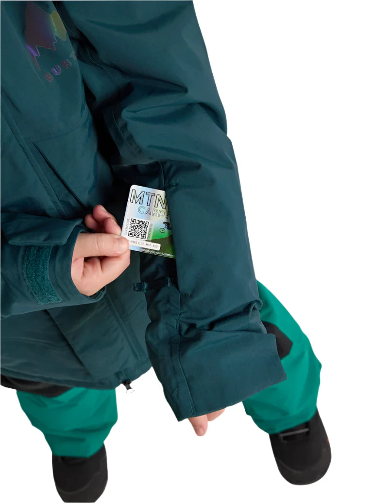 Burton Junior's Ascutney 2L Insulated Jacket 2025 - A dark green jacket with a logo on the left chest and a tag on the right side.