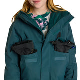 Burton Junior's Ascutney 2L Insulated Jacket - A dark green jacket with a hood, featuring two zippered pockets on the front and a zipper closure down the center.