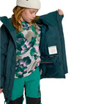 Burton Junior's Ascutney 2L Insulated Jacket 2025 - A dark green jacket with a hood, featuring a black zipper and two zippered pockets on the front.