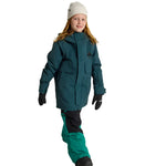Burton Junior's Ascutney 2L Insulated Jacket 2025 - A dark green jacket with a hood, featuring two zippered pockets on the front and a black logo on the left chest.