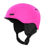 Anon Junior's Burner Helmet 2025 - A bright pink helmet with a black chin strap and ventilation holes on top.