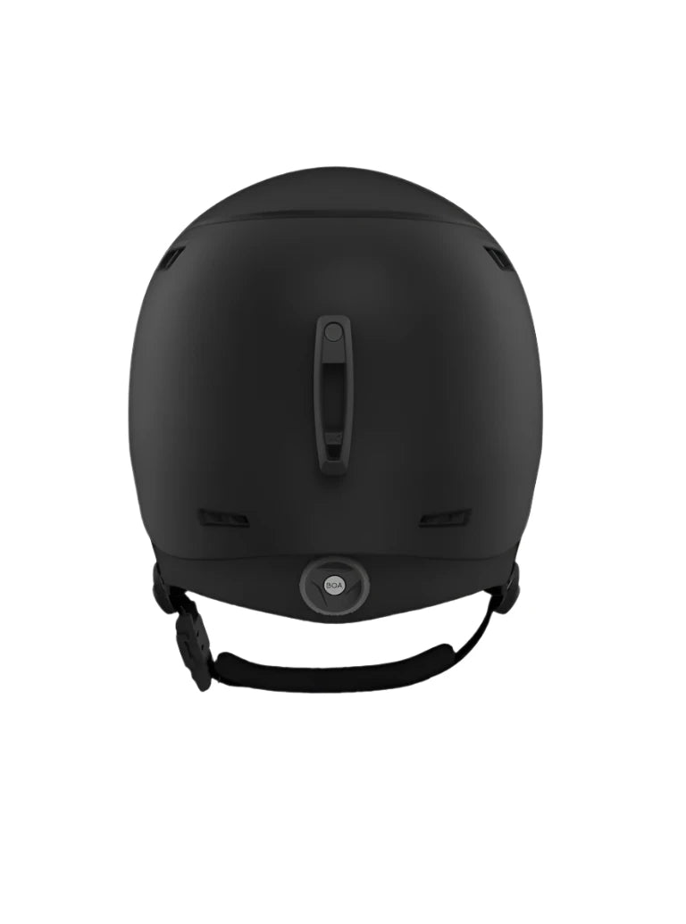 Anon Junior's Burner Helmet 2025 - A black helmet with a white logo on the front and a strap in the back.