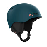 Anon Junior's Burner Helmet 2025 - A dark gray helmet with a pink logo on the side and ventilation holes along the top edge.