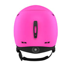 Anon Junior's Burner Helmet 2025 - A bright pink helmet with a black strap and buckle on the back.