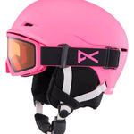 Anon Junior's Define Helmet 2025 - A pink helmet with a black strap and white buckle.