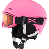 Anon Junior's Define Helmet 2025 - A pink helmet with a black strap and white buckle.