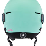 Anon Junior's Define Helmet 2025 - A mint green helmet with a black chin strap and white logo on the front.