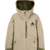 Burton Junior's Hillslope Insulated Jacket 2025 - A tan jacket with a black logo featuring a mountain graphic and the word "BURTON" in small letters, on the left chest area.