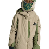 Burton Junior's Hillslope Insulated Jacket 2025 - A tan jacket with green accents and a black logo on the left chest, featuring a hood and zipper closure.