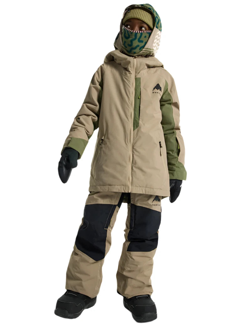 Burton Junior's Hillslope Insulated Jacket 2025 - A tan jacket with green accents and a black logo on the left chest.