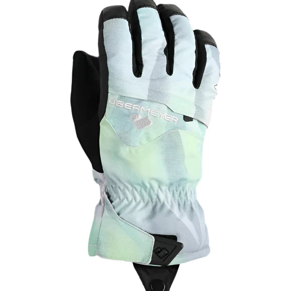 Obermeyer Junior's Lava Glove 2025 - A pair of gloves with a black palm and fingers, featuring a lava-inspired design on the back.