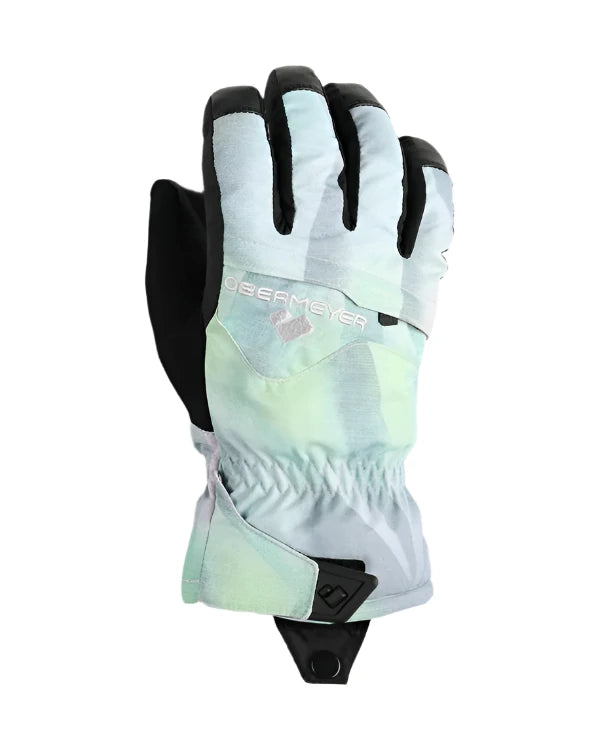 Obermeyer Junior's Lava Glove 2025 - A pair of gloves with a black palm and fingers, featuring a lava-inspired design on the back.