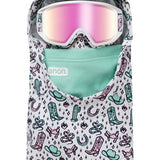 Anon Junior's MFI Helmet Hood - A white hood with a repeating pattern of pink and teal cowboy boots, cacti, horseshoes, and stars.