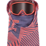 Anon Junior's MFI Helmet Hood 2025 - A pink and gray helmet hood with a geometric pattern of lines, featuring a large black lens on top.