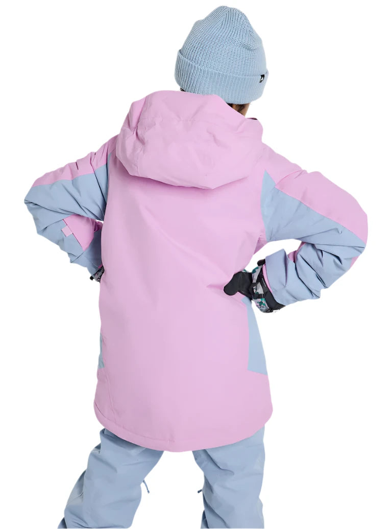 Burton Junior's Skimmer 2L Insulated Jacket 2025 - A pink and grey insulated jacket with a hood, featuring a zipper closure on the front.