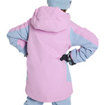 Burton Junior's Skimmer 2L Insulated Jacket 2025 - A pink and grey insulated jacket with a hood, featuring a zipper closure on the front.