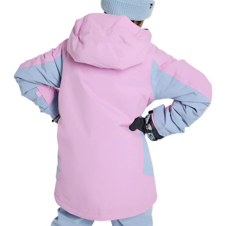 Burton Junior's Skimmer 2L Insulated Jacket 2025 - A pink and grey insulated jacket with a hood, featuring a zipper closure on the front.
