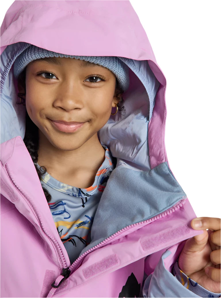 Burton Junior's Skimmer 2L Insulated Jacket 2025 - A light blue jacket with a hood, featuring a zipper and two pockets on the front.