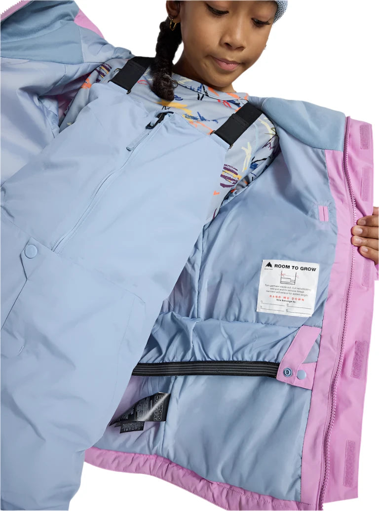 Burton - Junior's Skimmer 2L Insulated Jacket 2025 is a light blue jacket with a multicolored abstract pattern on the upper back and hood.