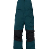 Burton Junior's Skylar 2L Bib Pant 2025 - A pair of dark green snow pants with black accents and adjustable straps at the waist.