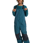 Burton Junior's Skylar 2L Bib Pant 2025 - A pair of dark blue snow pants with a black zipper and adjustable straps.