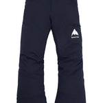 Burton Junior's Skylar 2L Pant 2025 - A pair of black snow pants with a white logo on the left thigh featuring a mountain peak and the word "BURTON" in small letters below it.