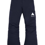 Burton Junior's Skylar 2L Pant 2025 - A pair of black snow pants with a white logo on the left thigh featuring a mountain peak and the word "BURTON" in small letters below it.